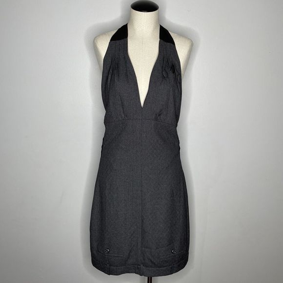 Halter Dress Womens 3 Gray Houndstooth Waitress Pants Dress Unique Career Office - Picture 1 of 12